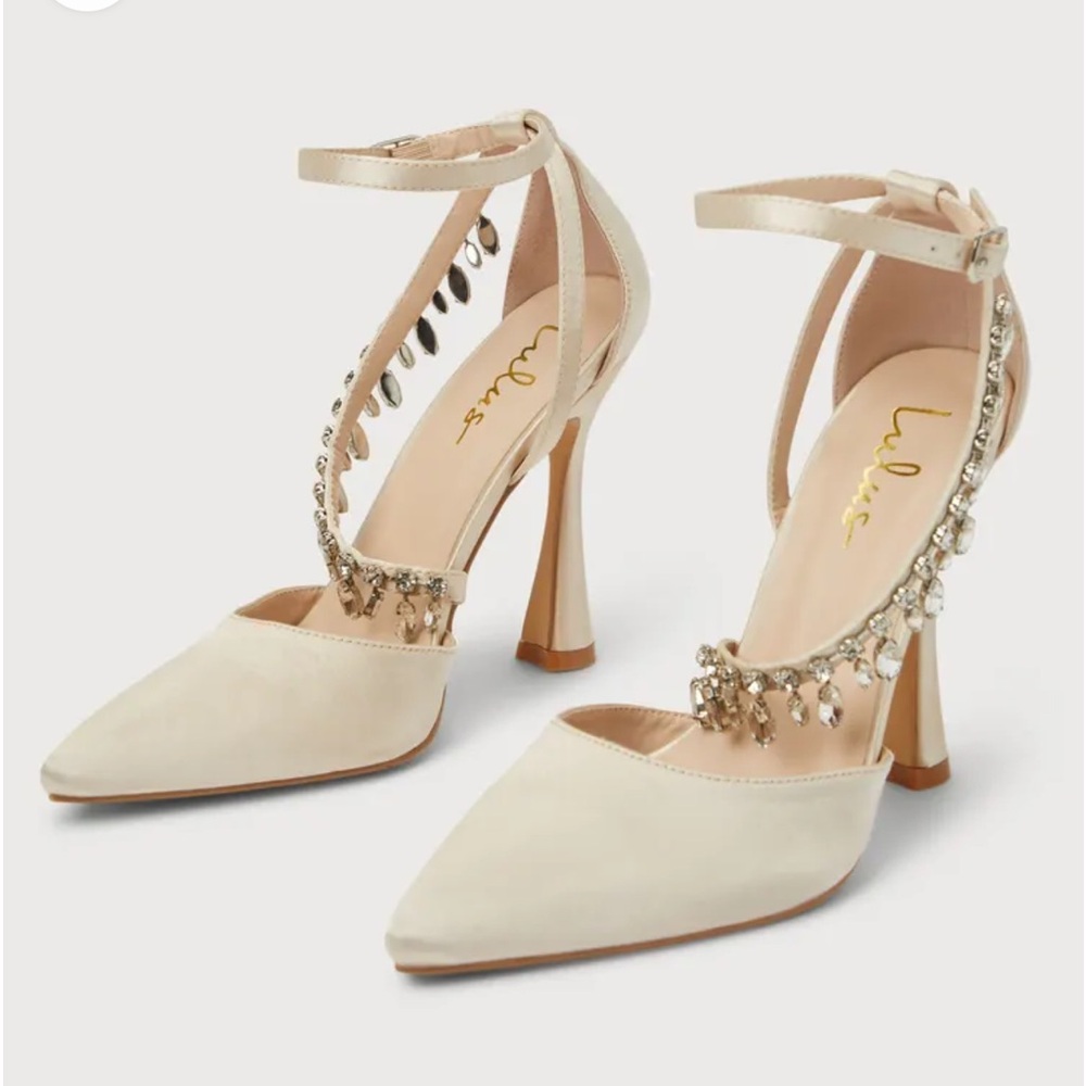 Lulu's Cream Heels with Rhinestone Accents